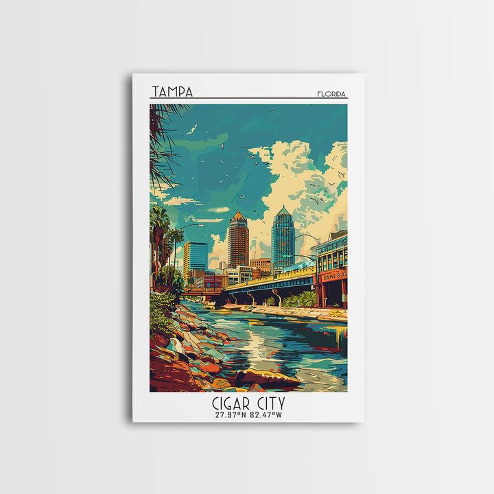 Tampa Travel Poster, Framed Canvas Print, Poster Print, Travel Wall Art, Modern Wall Decor, Art Print, Poster Art, City Illustration