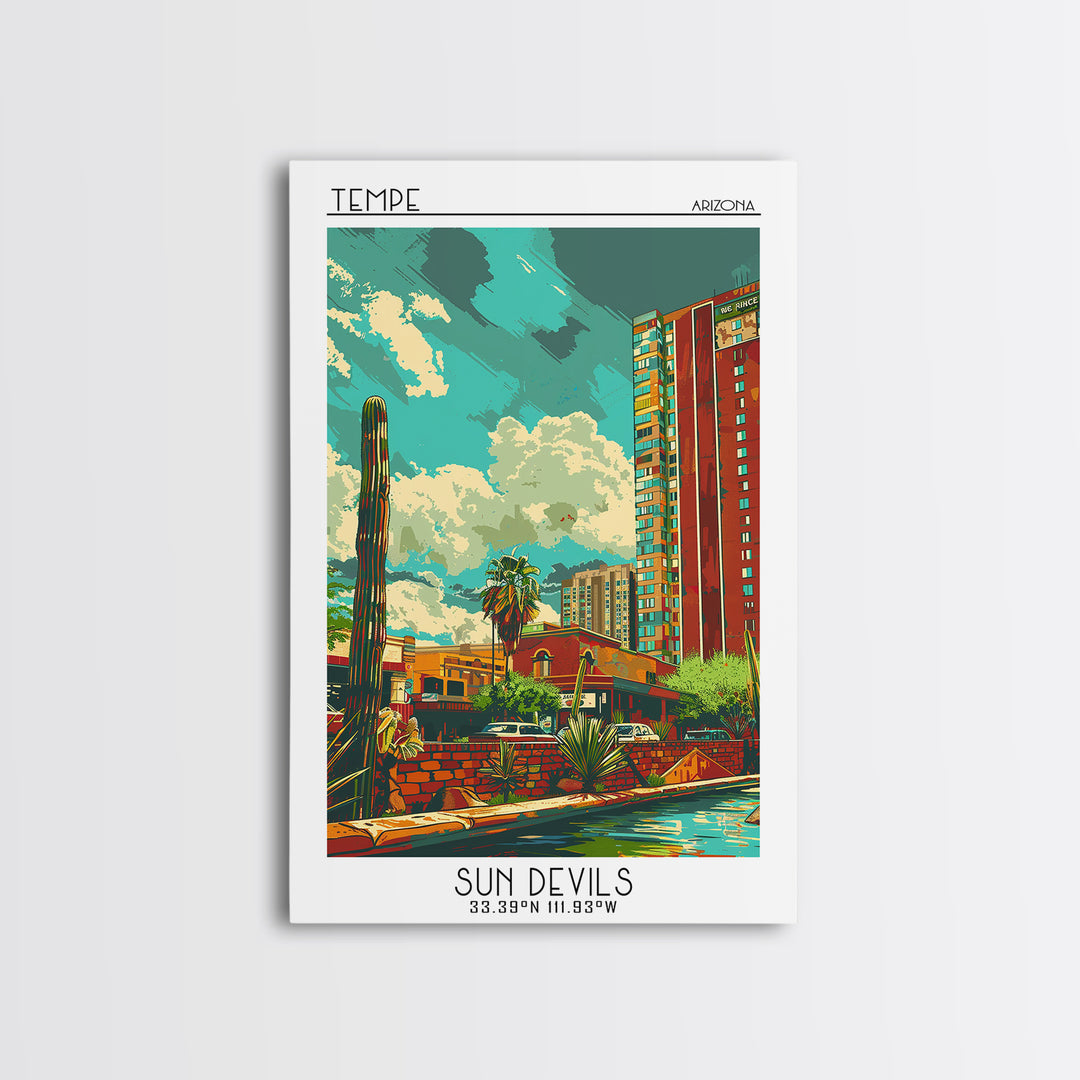 Tempe Travel Poster, Framed Canvas Print, City Travel Poster, Travel Wall Art, Modern Wall Decor, Living Room Wall Art, Travel Print