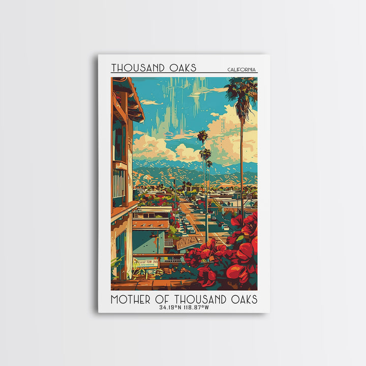 Thousand Oaks Travel Poster, Canvas Print, Retro Travel Poster, City Wall Art, Travel Wall Decor, Wanderlust Gift, Modern Wall Decor