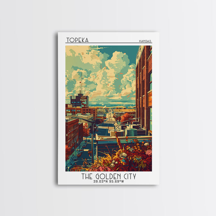 Topeka Travel Poster, Framed Canvas Print, City Travel Poster, Travel Wall Art, Poster Print, Travel Art Print, Watercolor Cityscape