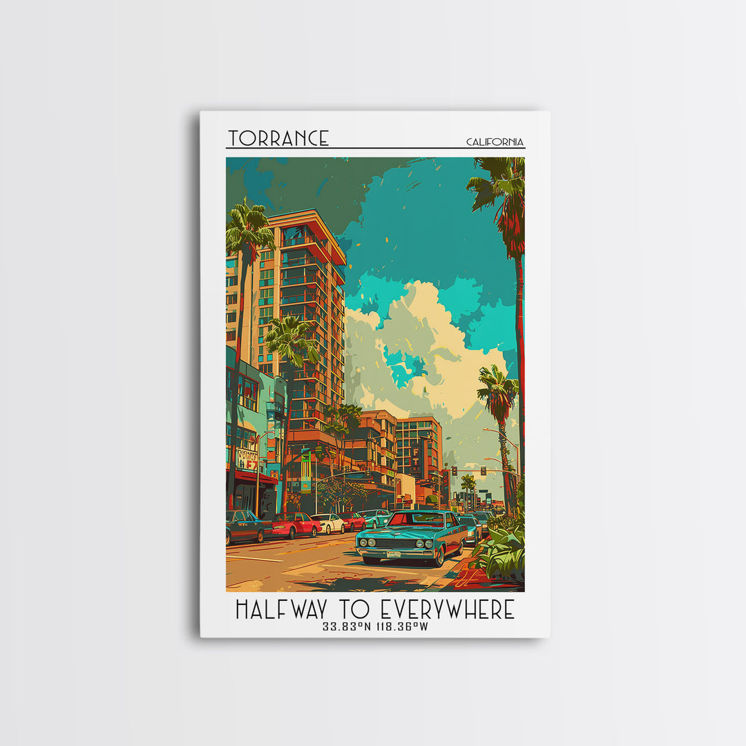 Torrance Travel Poster, Framed Canvas Print, Travel Wall Art, City Wall Art, Wall Art, Home Office Decor, Travel Posters, Poster Art