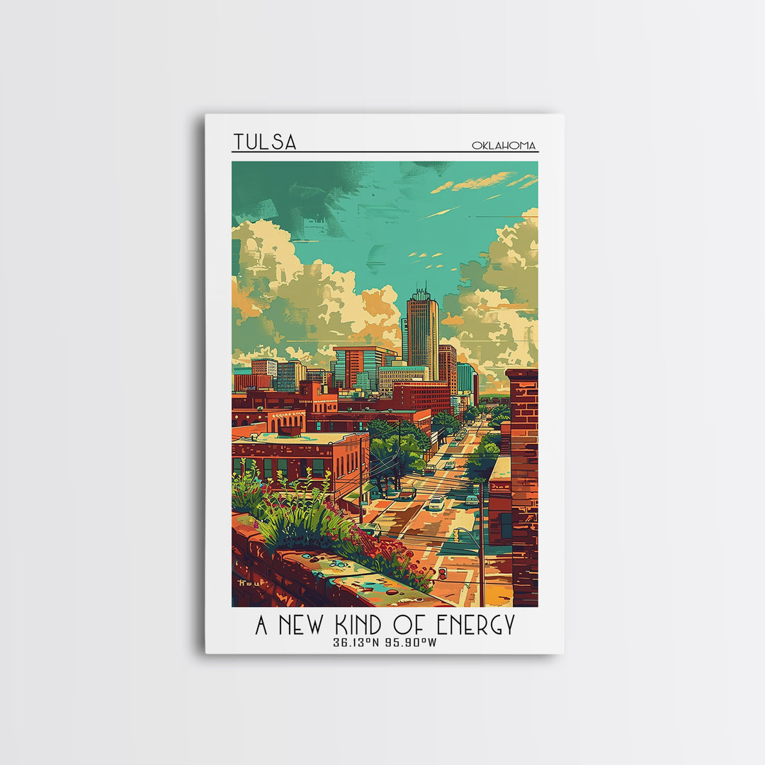 Tulsa Travel Poster, Framed Canvas Print, City Travel Poster, Travel Wall Decor, Watercolor Cityscape, Landscape Art, Travel Posters