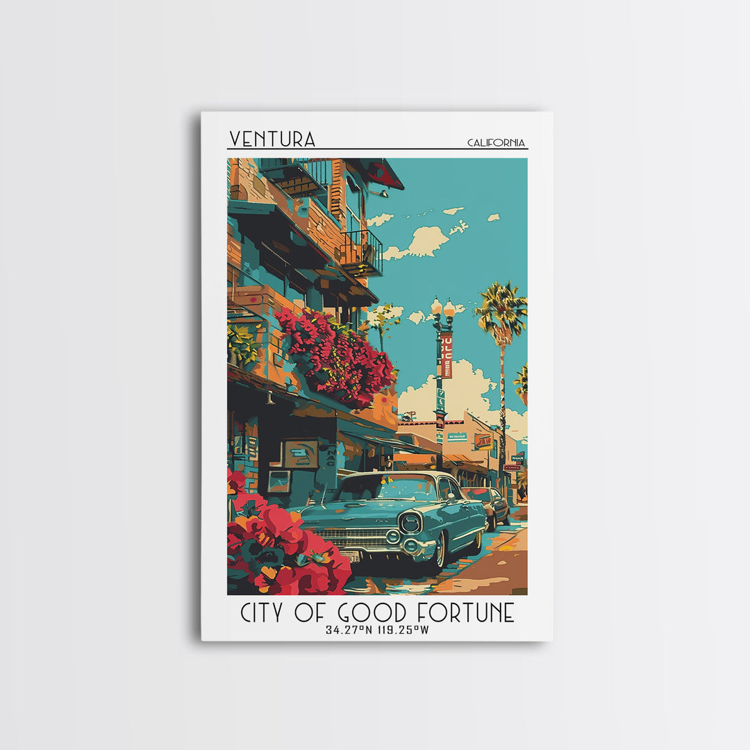 Ventura Travel Poster, Framed Canvas Print, Retro Wall Art, Travel Print, Poster Print, Vintage Travel Art, Travel Posters, Wall Art
