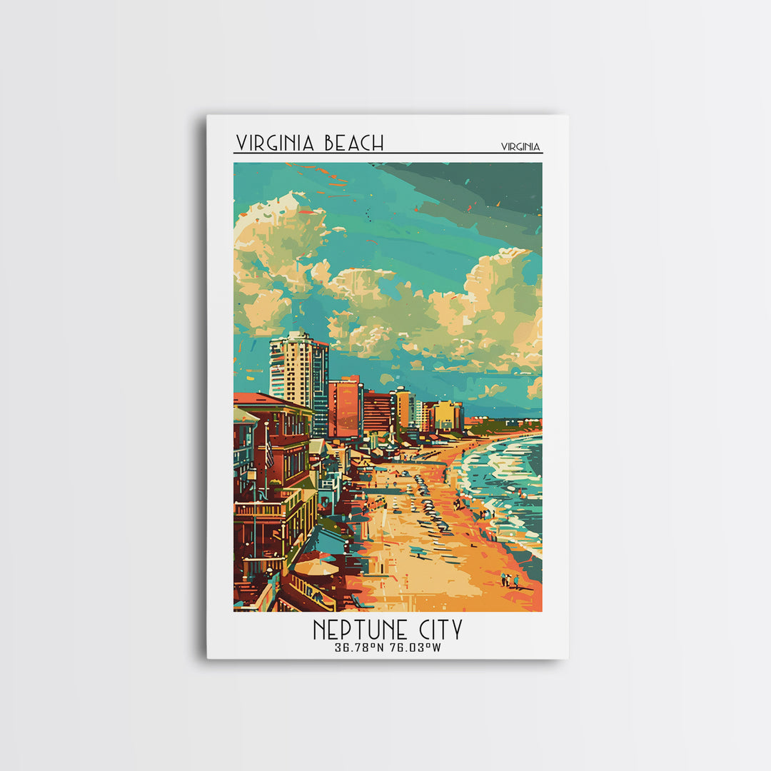 Virginia Beach Travel Poster, Framed Canvas Print, Poster Print, Travel Wall Art, Travel Wall Decor, Art Print, Mid Century Wall Art