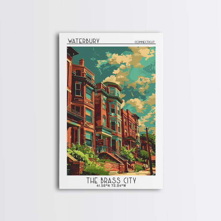 Waterbury Travel Poster, Framed Canvas Print, Poster Print, Travel Wall Art, Travel Art Print, Mid Century Wall Art, Wanderlust Gift