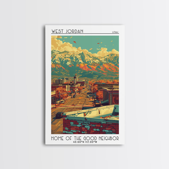 West Jordan Travel Poster, Canvas Print, Retro Travel Poster, City Wall Art, City Art Print, Travel Prints, Travel Decor, Poster Art