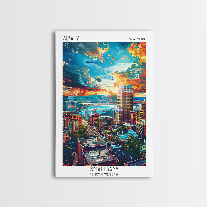 Albany Travel Poster, Framed Canvas Print, Retro Travel Poster, City Wall Art, Travel Wall Decor, City Illustration, Wanderlust Gift