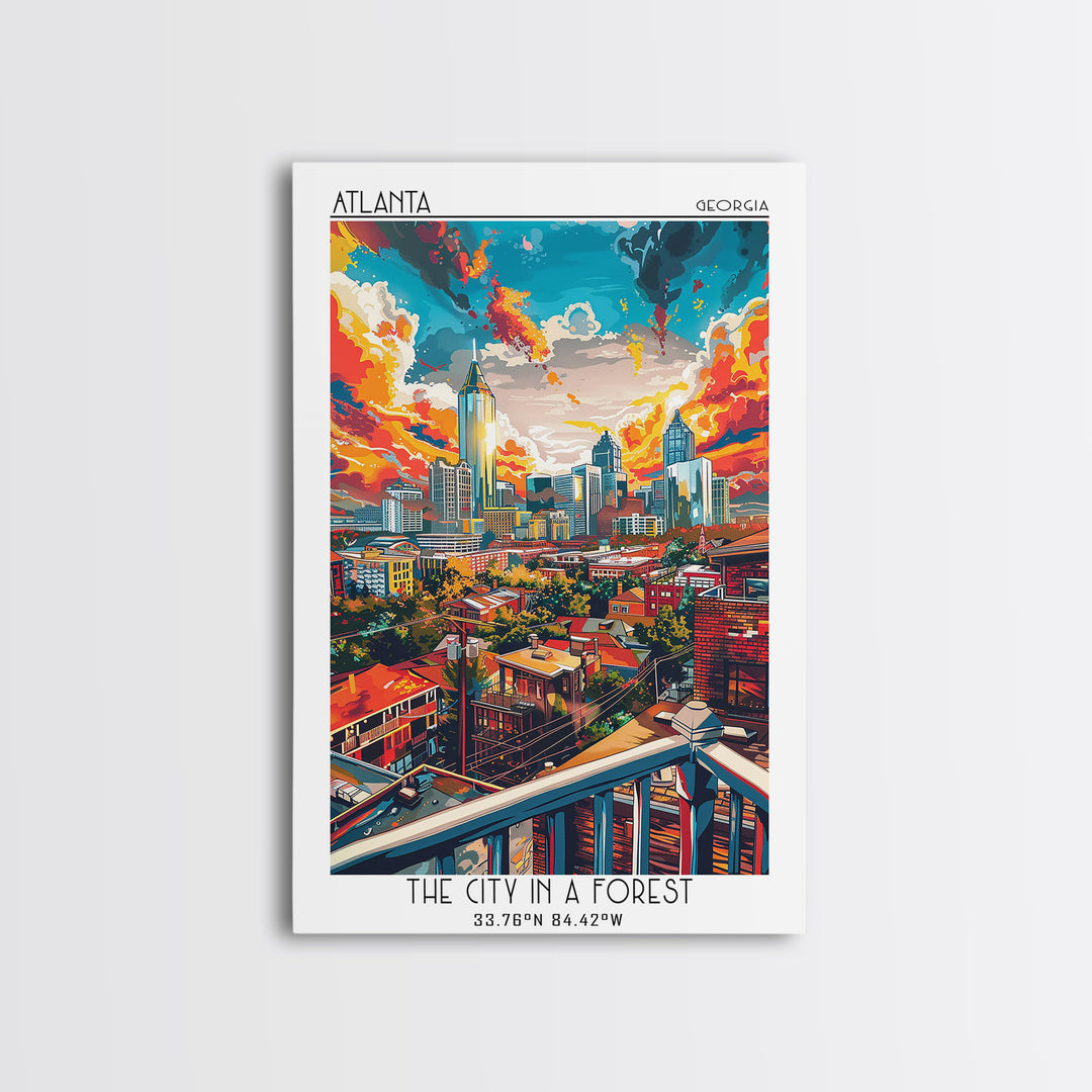 Atlanta Travel Poster, Framed Canvas Print, Travel Prints, Landscape Art, Retro Travel Print, City Illustration, Vintage City Poster