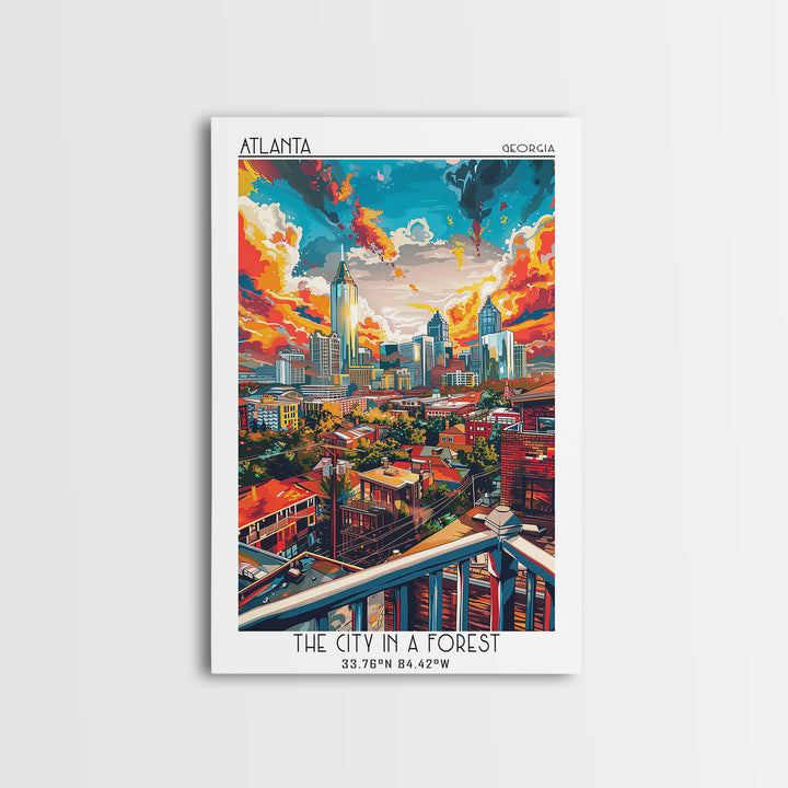 Atlanta Travel Poster, Framed Canvas Print, Travel Prints, Landscape Art, Retro Travel Print, City Illustration, Vintage City Poster