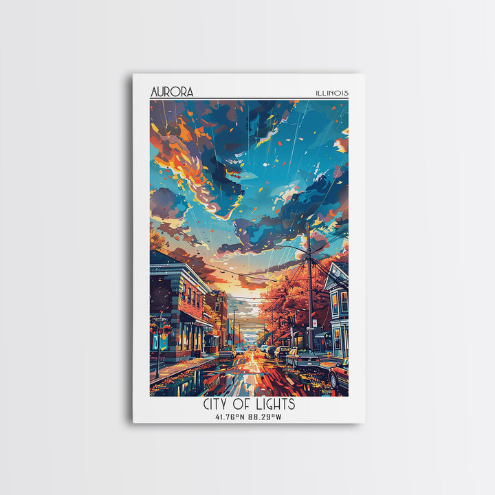 Aurora Illinois Travel Poster, Canvas Print, Travel Prints, Landscape Art, Vintage Travel Art, Vintage Posters, Vintage Travel Print