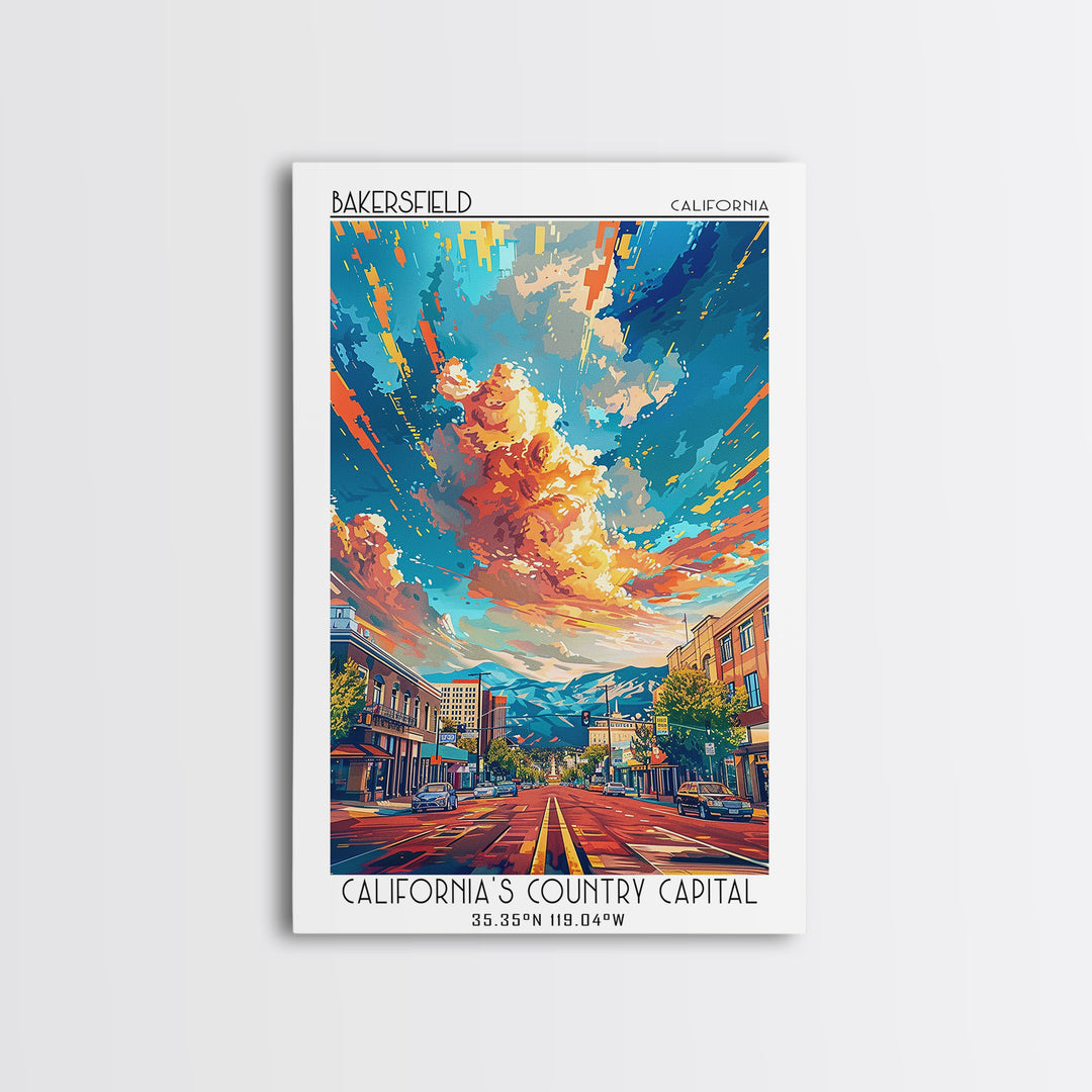 Bakersfield Travel Poster, Canvas Print, Retro Wall Art, Travel Print, Vintage Travel Print, Vintage Travel Art, Vintage City Poster