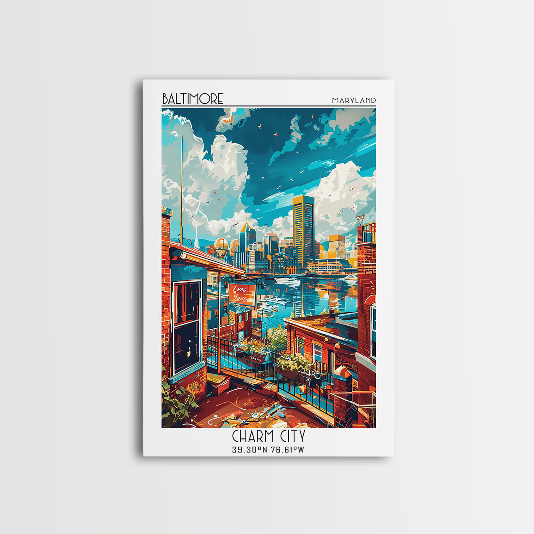 Baltimore Travel Poster, Canvas Print, Travel Wall Decor, Minimalist Poster, Wall Art, Landscape Art, Poster Art, Retro Travel Print