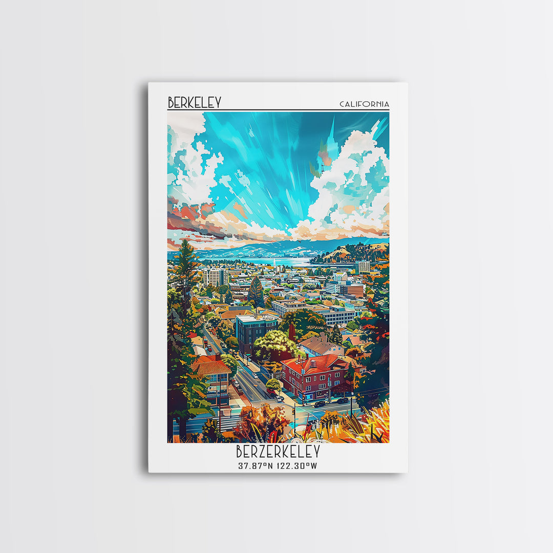 Berkeley Travel Poster, Framed Canvas Print, Vintage Travel Print, City Wall Art, Retro Wall Art, Vintage Travel Art, Vintage Poster