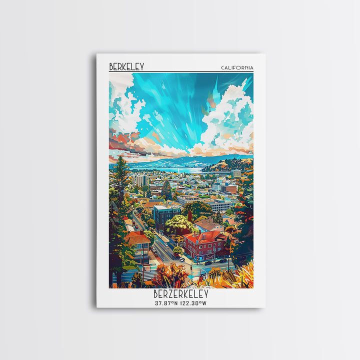 Berkeley Travel Poster, Framed Canvas Print, Vintage Travel Print, City Wall Art, Retro Wall Art, Vintage Travel Art, Vintage Poster