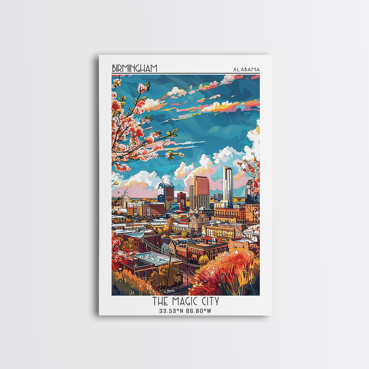 Birmingham Travel Poster, Framed Canvas Print, City Travel Poster, Travel Wall Art, Poster Art, Colorful Wall Art, Minimalist Poster