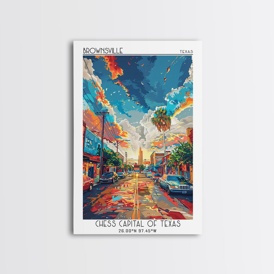 Brownsville Travel Poster, Framed Canvas Print, Vintage Travel Print, City Wall Art, Travel Print, City Illustration, City Art Print