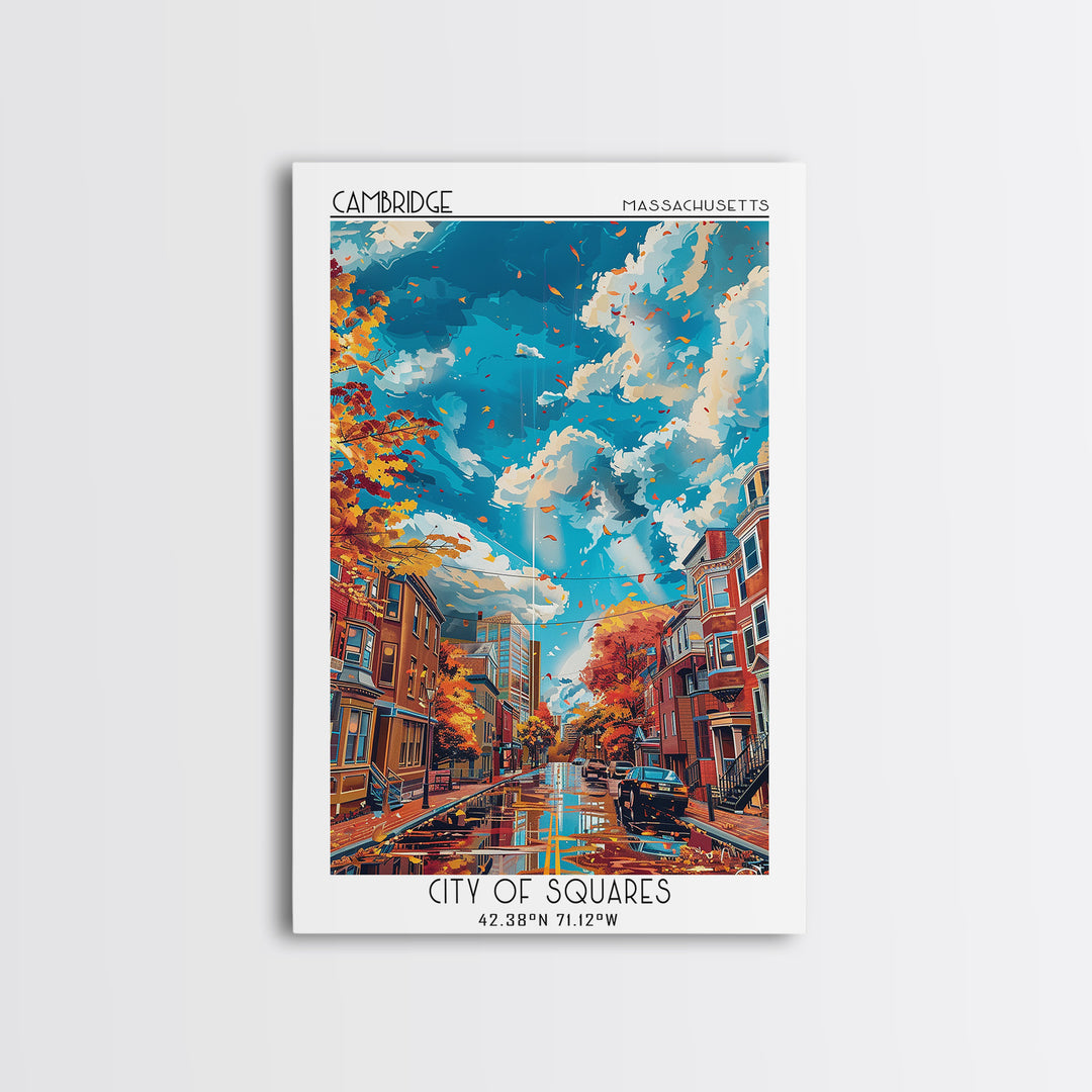 Cambridge Travel Poster, Canvas Print, Retro Wall Art, Travel Print, City Art Print, Home Office Decor, City Illustration, Art Print