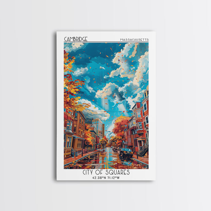 Cambridge Travel Poster, Canvas Print, Retro Wall Art, Travel Print, City Art Print, Home Office Decor, City Illustration, Art Print