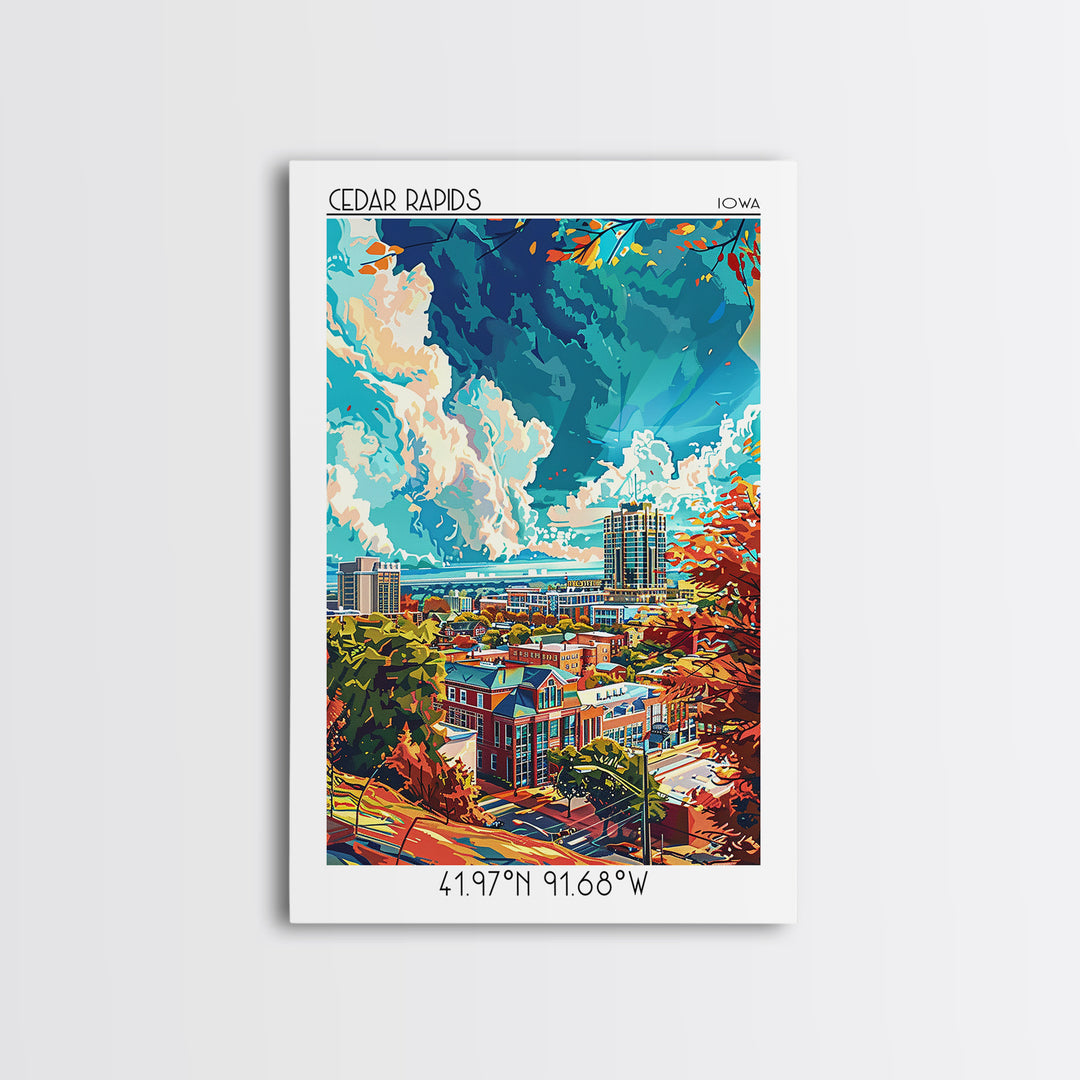 Cedar Rapids Travel Poster, Canvas Print, Travel Wall Decor, Minimalist Poster, Mid Century Wall Art, Retro Travel Print, Home Decor