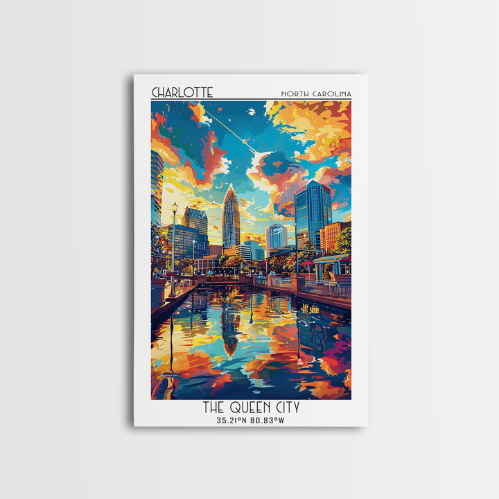 Charlotte Travel Poster, Canvas Print, Travel Prints, Landscape Art, Travel Decor, Mid Century Wall Art, City Wall Art, Travel Print