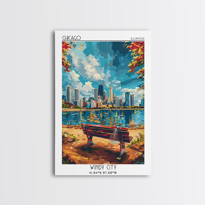 Chicago Travel Poster, Canvas Print, Retro Wall Art, Travel Print, Landscape Art, Fine Art Print, Travel Wall Decor, Travel Wall Art