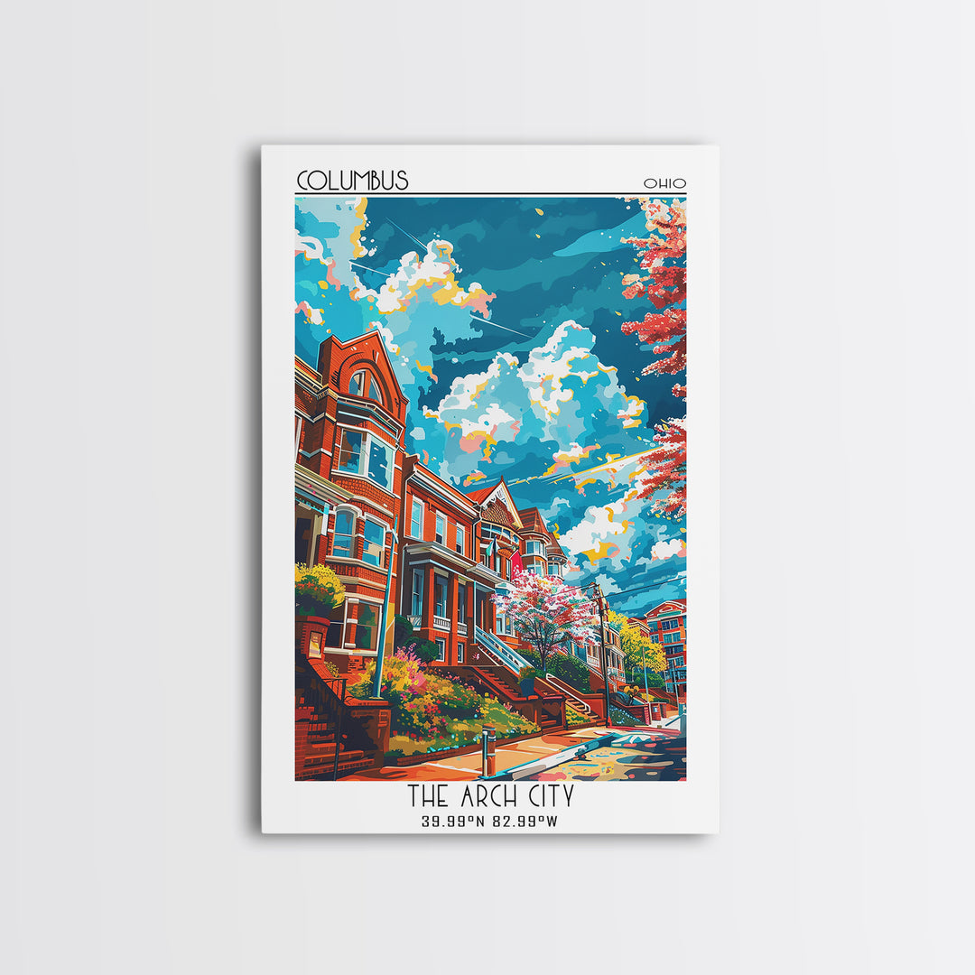 Columbus Travel Poster, Framed Canvas Print, City Travel Poster, Vintage City Poster, Travel Posters, Travel Print, Travel Art Print