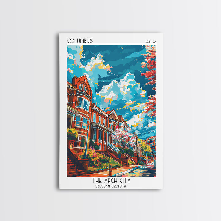 Columbus Travel Poster, Framed Canvas Print, City Travel Poster, Vintage City Poster, Travel Posters, Travel Print, Travel Art Print