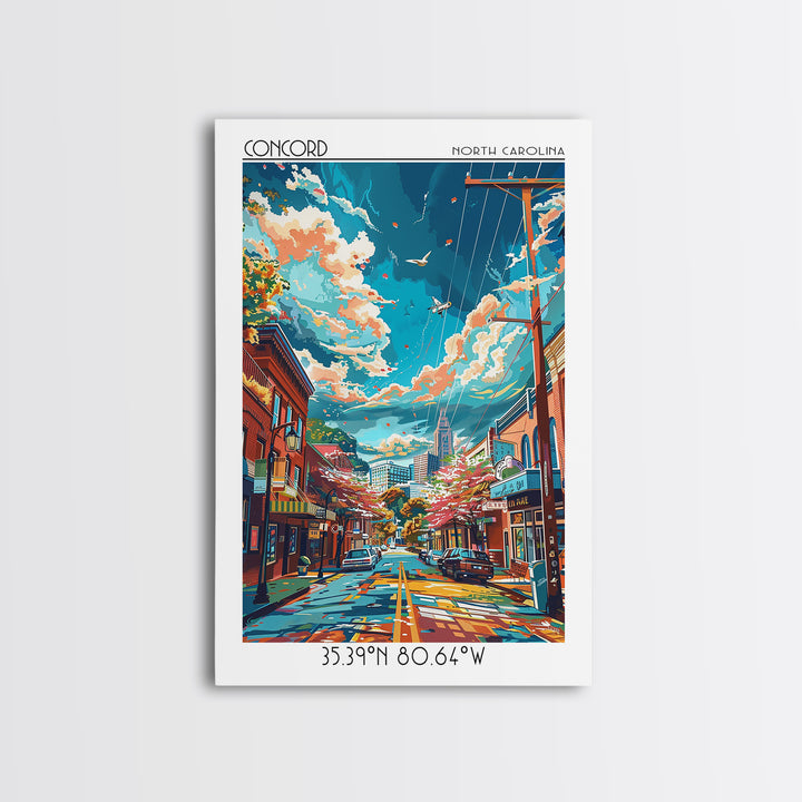 Concord North Carolina Travel Poster, Canvas Print, Retro Travel Poster, City Wall Art, Wanderlust Gift, Landscape Art, Travel Print