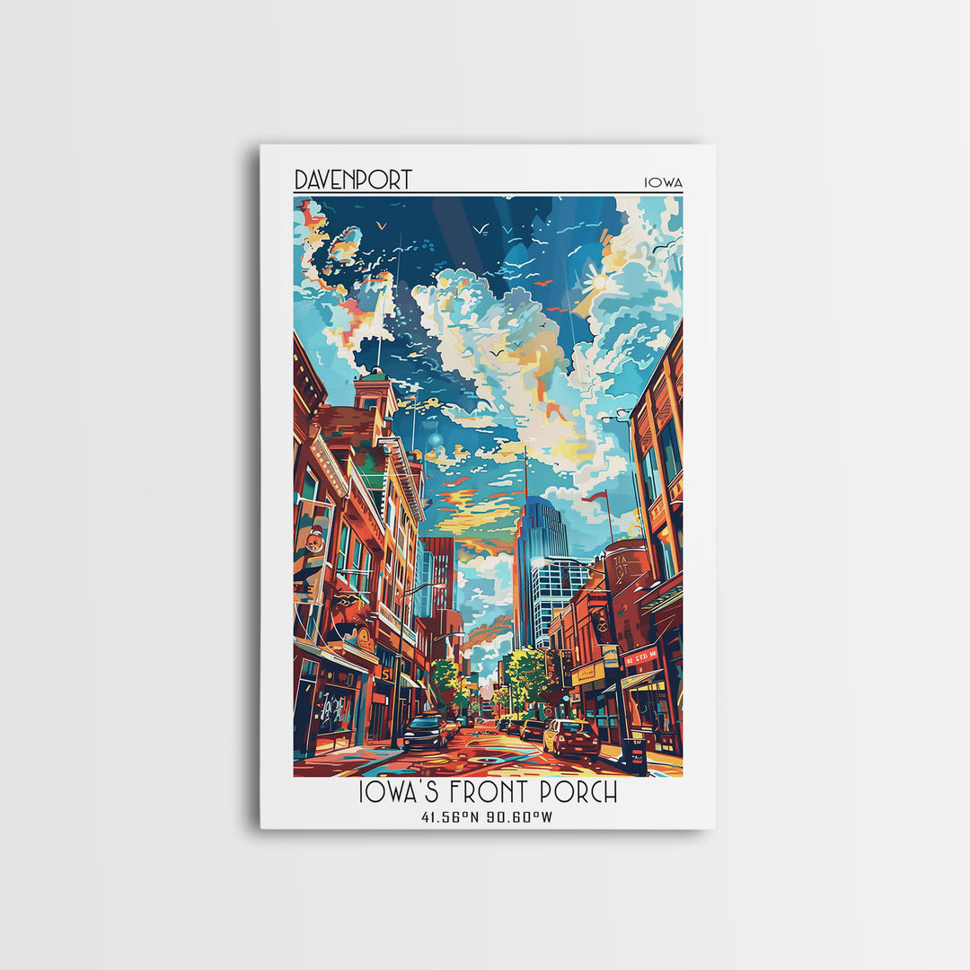 Davenport Travel Poster, Canvas Print, Travel Prints, Landscape Art, Retro Travel Print, City Art Print, Travel Wall Decor, Wall Art