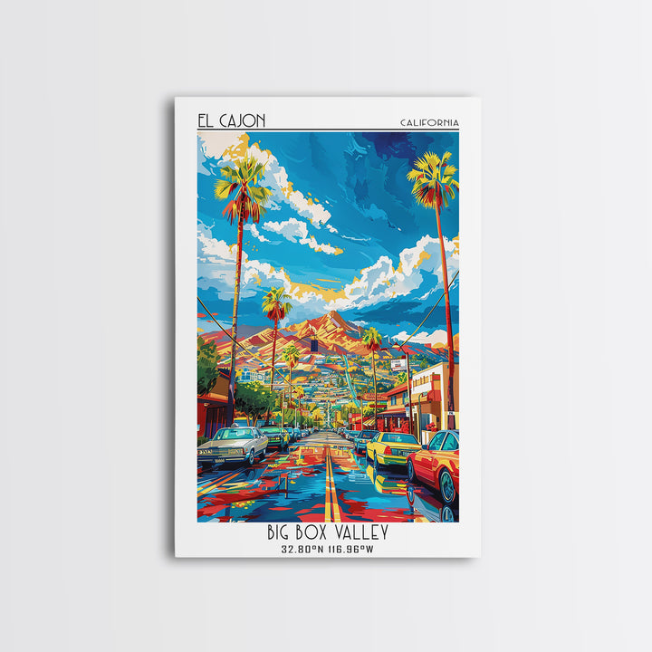 El Cajon Travel Poster, Canvas Print, Retro Travel Poster, City Wall Art, Poster Print, Art Print, Landscape Art, City Travel Poster