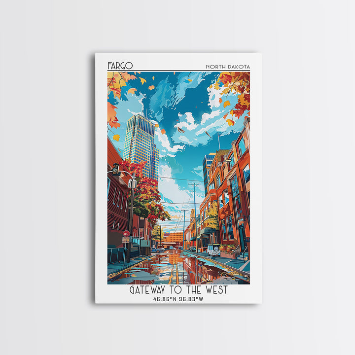 Fargo Travel Poster, Framed Canvas Print, Poster Print, Travel Wall Art, City Travel Poster, Living Room Wall Art, Modern Wall Decor