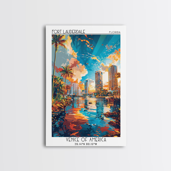 Fort Lauderdale Travel Poster, Canvas Print, City Travel Poster, Vintage City Poster, Living Room Wall Art, Landscape Art, Art Print