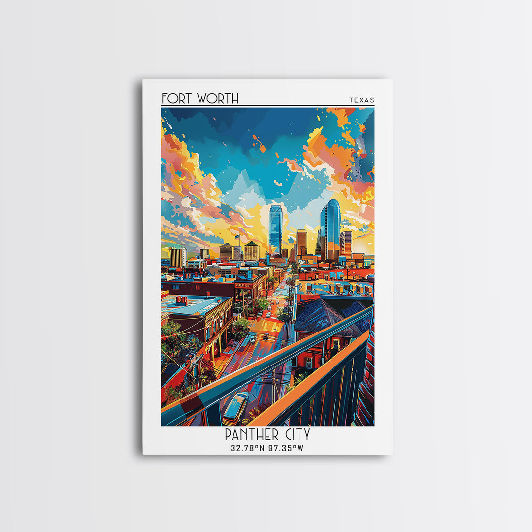 Fort Worth Travel Poster, Canvas Print, Poster Print, Travel Wall Art, City Art Print, Retro Wall Art, Travel Posters, Travel Prints