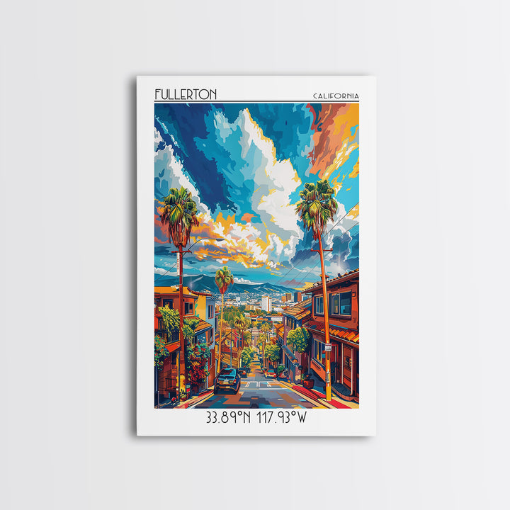 Fullerton Travel Poster, Canvas Print, City Travel Poster, Vintage City Poster, Vintage Travel Print, Travel Posters, City Art Print