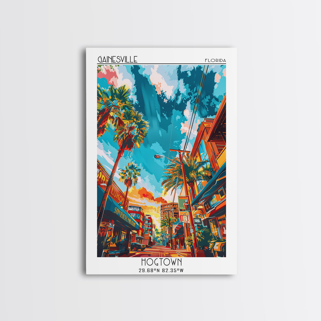 Gainesville Travel Poster, Framed Canvas Print, Travel Prints, Landscape Art, City Wall Art, Living Room Wall Art, Home Office Decor