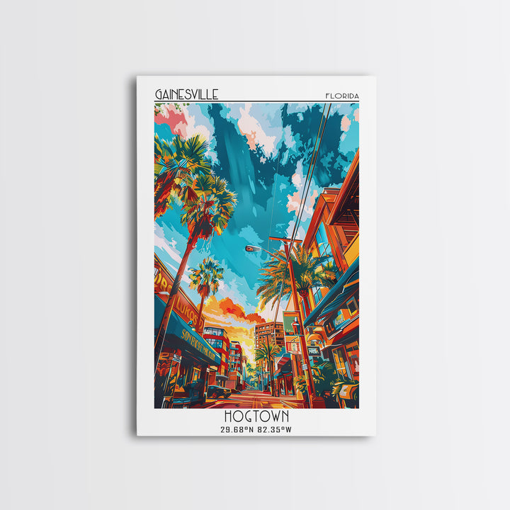 Gainesville Travel Poster, Framed Canvas Print, Travel Prints, Landscape Art, City Wall Art, Living Room Wall Art, Home Office Decor