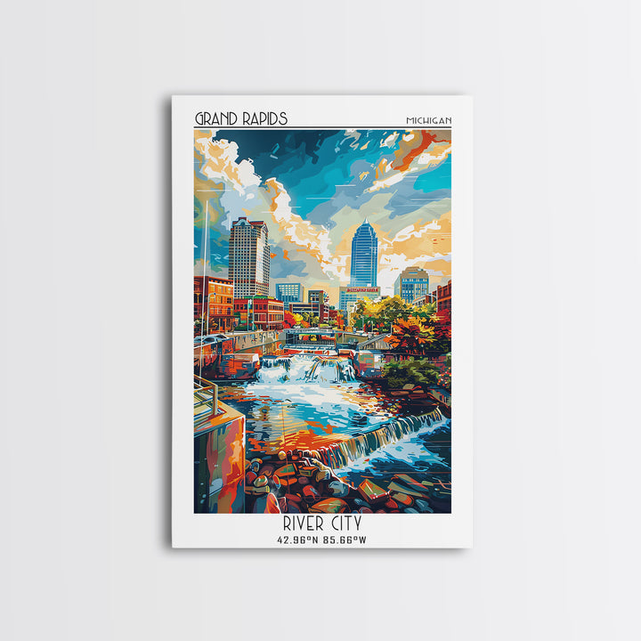 Grand Rapids Travel Poster, Canvas Print, Travel Prints, Landscape Art, City Illustration, Watercolor Cityscape, Retro Travel Poster