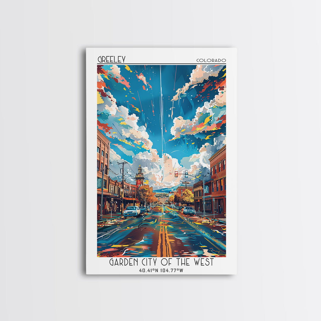 Greeley Travel Poster, Framed Canvas Print, City Travel Poster, Travel Wall Decor, Travel Print, Travel Art Print, Home Office Decor