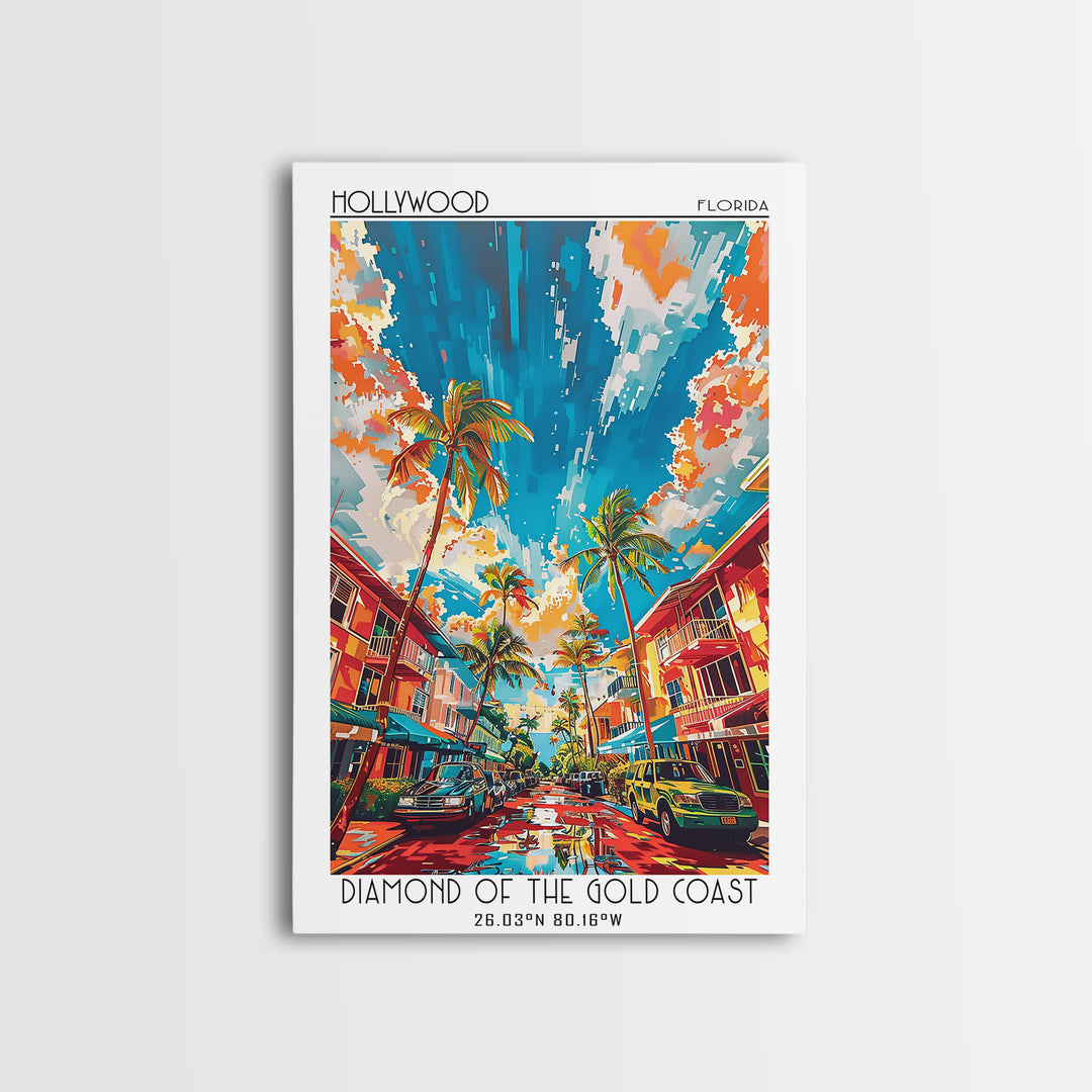 Hollywood Travel Poster, Canvas Print, Travel Prints, Landscape Art, Mid Century Wall Art, Home Decor, Travel Decor, Travel Wall Art