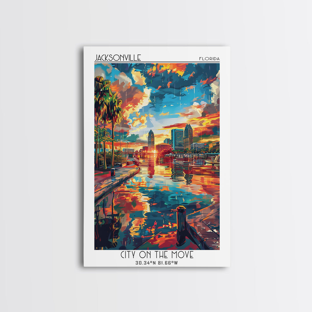 Jacksonville Travel Poster, Framed Canvas Print, Retro Travel Poster, City Wall Art, Travel Art Print, Vintage Posters, Poster Print