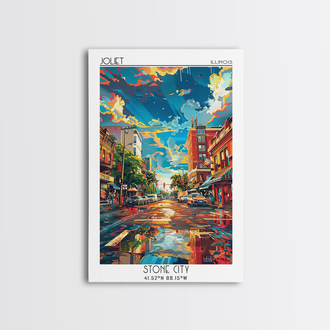 Joliet Travel Poster, Framed Canvas Print, Travel Wall Decor, Minimalist Poster, Poster Print, Mid Century Wall Art, Wanderlust Gift