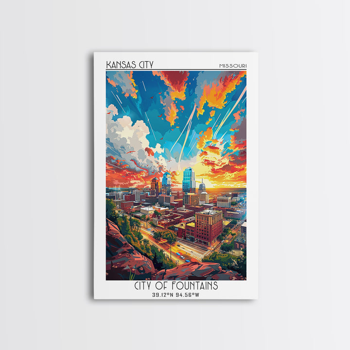 Kansas City Travel Poster, Canvas Print, Vintage Travel Print, City Wall Art, Wanderlust Gift, Vintage Travel Art, City Illustration