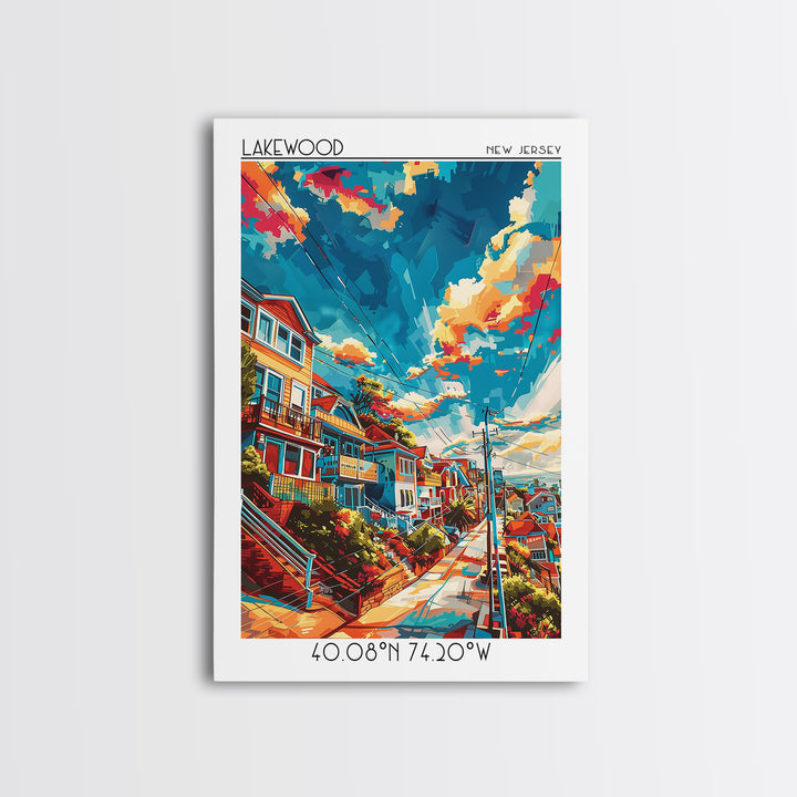Lakewood New Jersey Travel Poster, Framed Canvas Print, Vintage Travel Print, City Wall Art, City Illustration, Mid Century Wall Art