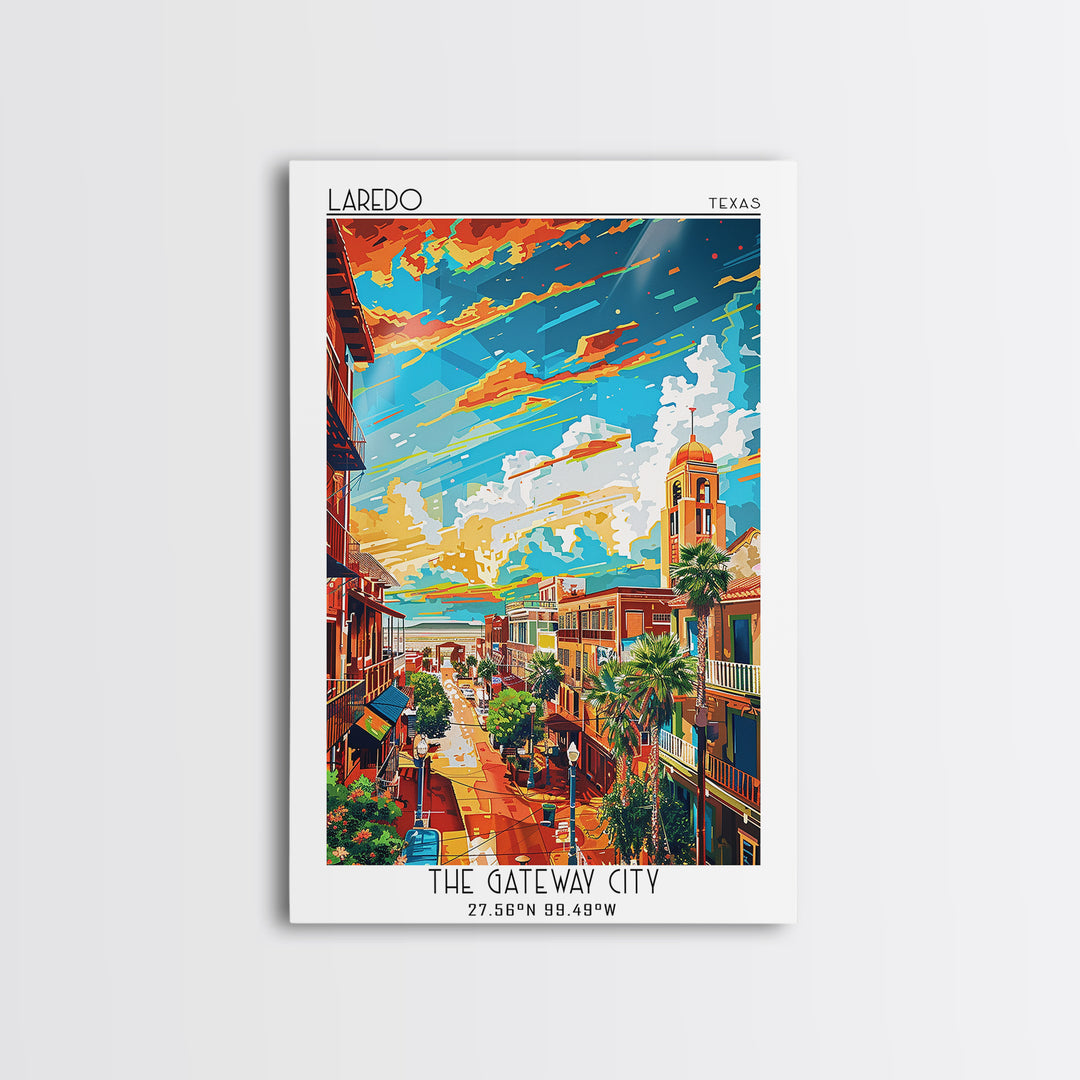 Laredo Travel Poster, Framed Canvas Print, Travel Prints, Landscape Art, Vintage Travel, Travel Print, Vintage City Poster, Wall Art