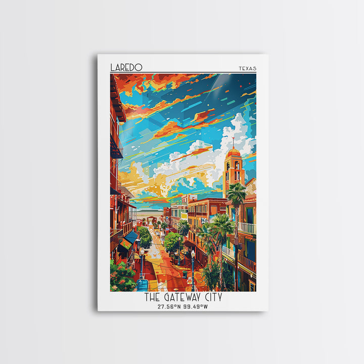Laredo Travel Poster, Framed Canvas Print, Travel Prints, Landscape Art, Vintage Travel, Travel Print, Vintage City Poster, Wall Art