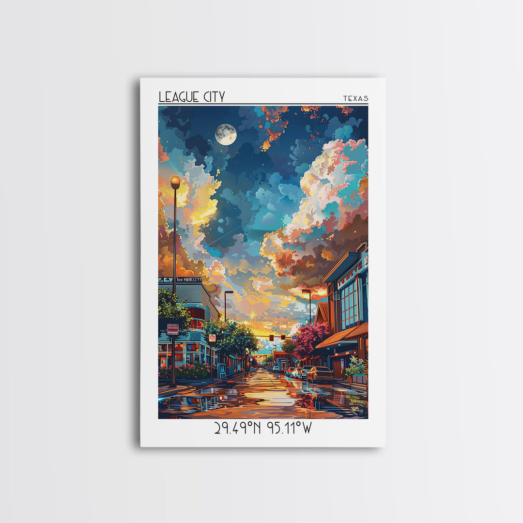 League City Travel Poster, Canvas Print, Retro Travel Poster, City Wall Art, Travel Prints, Living Room Wall Art, Retro Travel Print