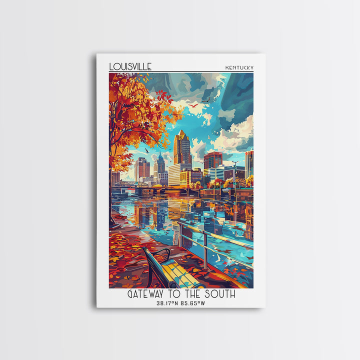 Louisville Travel Poster, Canvas Print, Travel Prints, Landscape Art, Travel Wall Decor, Art Print, Mid Century Wall Art, Home Decor