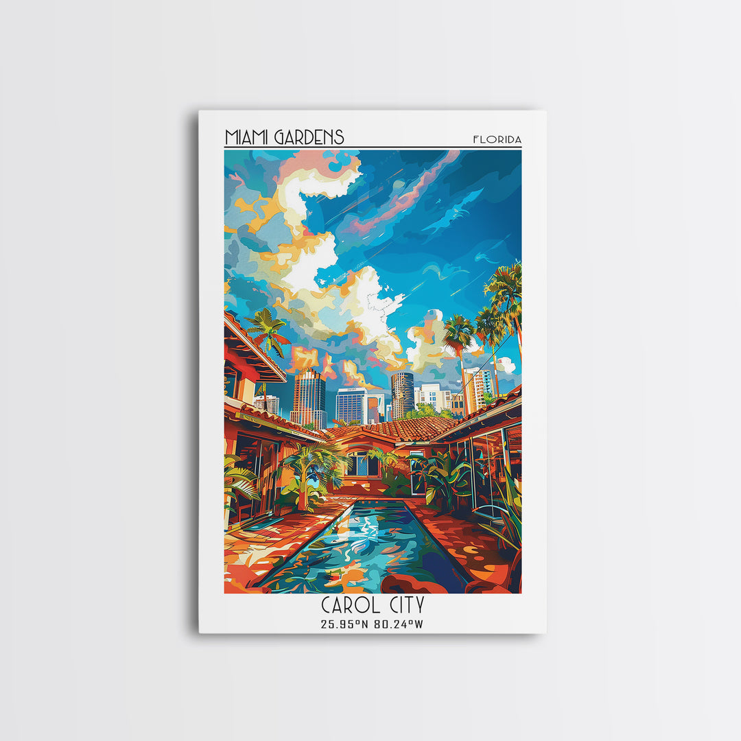 Miami Gardens Travel Poster, Canvas Print, Travel Art Print, Modern Wall Decor, Landscape Art, Wanderlust Gift, Living Room Wall Art