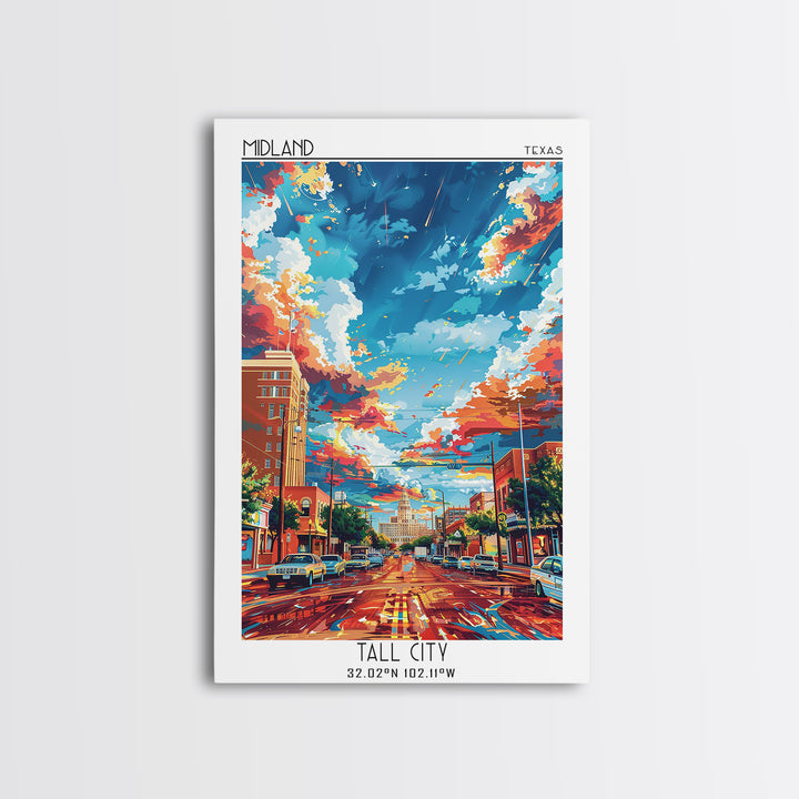 Midland Travel Poster, Framed Canvas Print, Retro Travel Poster, City Wall Art, Vintage Poster, Fine Art Print, Vintage Travel Print