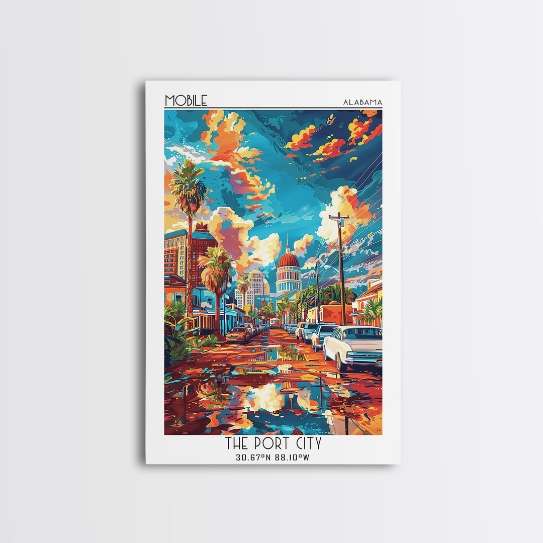 Mobile Travel Poster, Framed Canvas Print, Travel Wall Decor, Minimalist Poster, Poster Art, Retro Travel Poster, Retro Travel Print